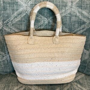 Altru Tan and White Woven Tote Bag
